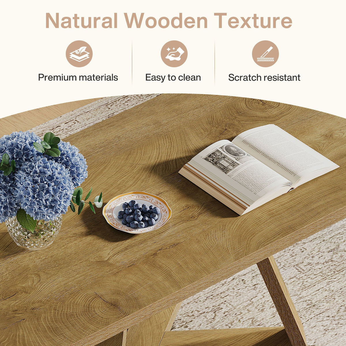 47" Rectangle Coffee Table, Farmhouse Wooden Accent Table for Small Spaces