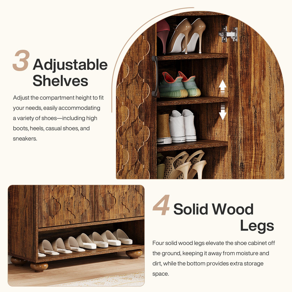 31.5-Inch Solid Wood Shoe Cabinet for Entryway, Farmhouse Tall Shoe Storage Cabinet with Doors and Adjustable Shelves for Hallway