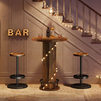 23.62-Inch Round Bar Table Set, Industrial Bistro Table with 2 Bar Stools and Metal Footrest for Kitchen Apartment