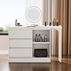 Vanity Desk with 3 Drawers and 2 Shelves, Matte White Makeup Table with Reversible Storage Cabinet for Bedroom