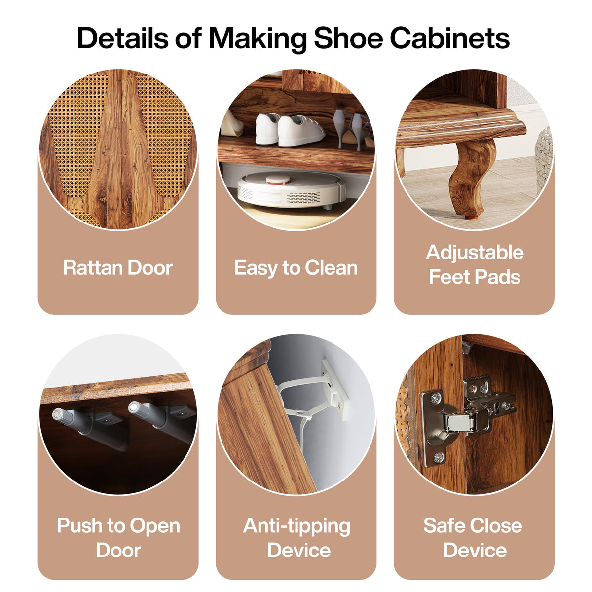 Rattan Shoe Cabinet, 5-Tier Hidden Shoe Storage for Entryway