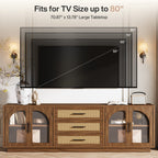 71-Inch TV Stand with Rattan Drawers, Mid-Century Media Console for Living Room