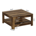 39.4-Inch Square Coffee Table, Large Farmhouse Center Table with Storage Shelf for Living Room
