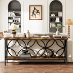 63" Industrial Console Table, Narrow Sofa Table with Storage Shelf