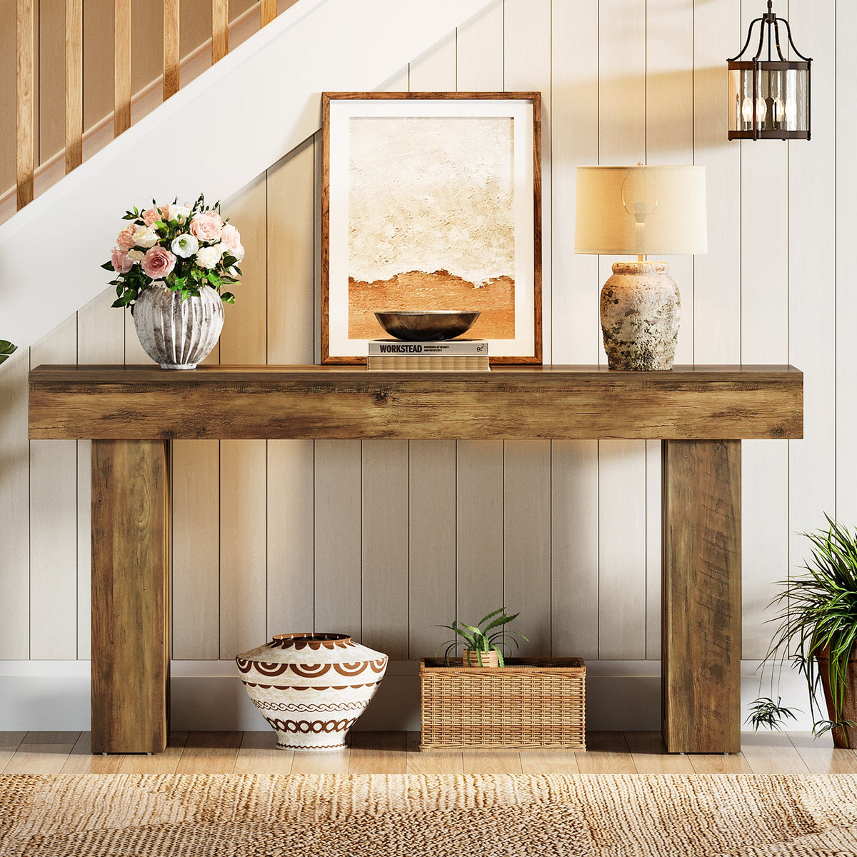 63 Inch Narrow Console Table with X-Frame Legs, Farmhouse Sofa Table for Entryway and Hallway