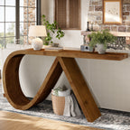 57-Inch Curved Console Table, Solid Wood Sofa Table for Hallway
