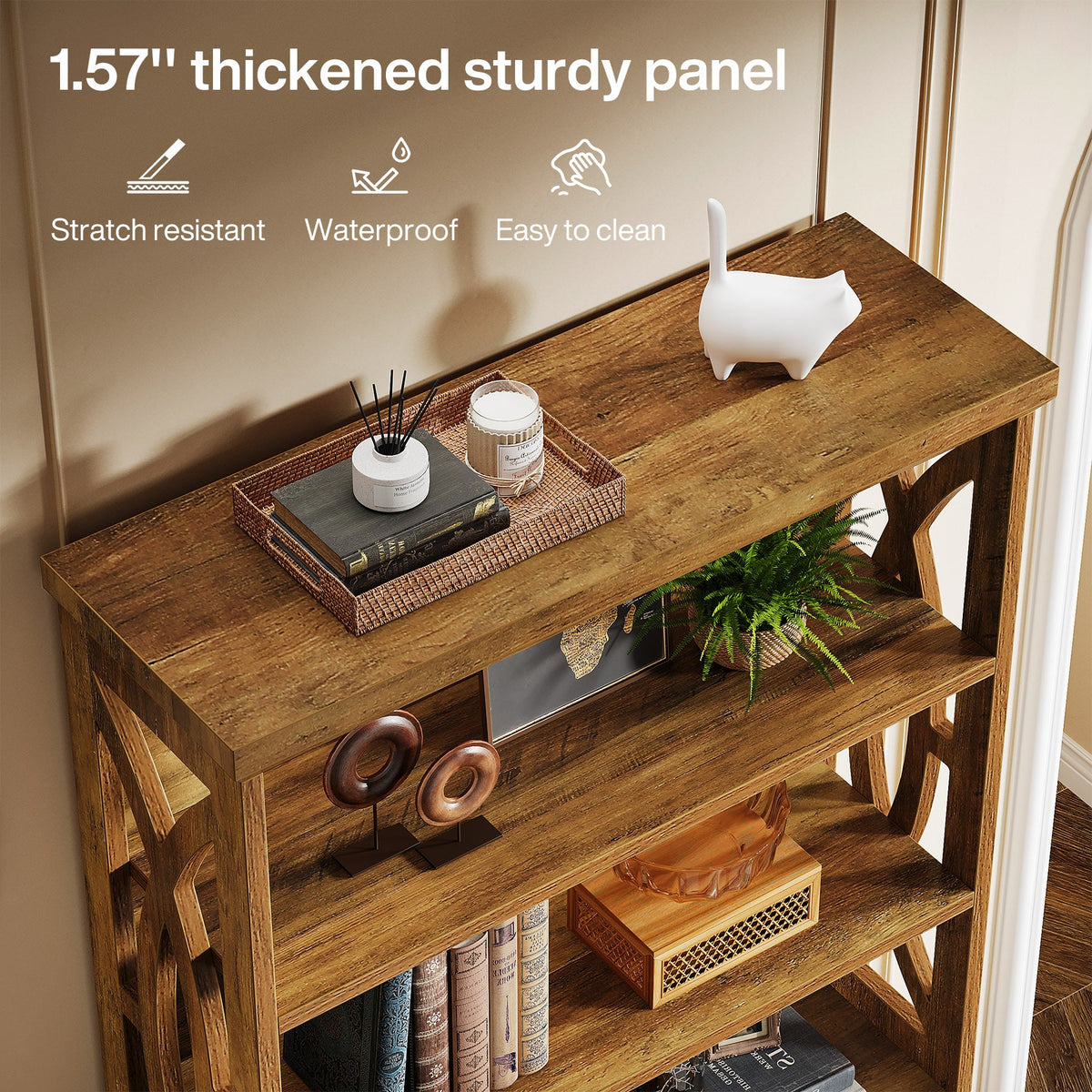 70.8-Inch Tall Bookshelf, 6-Tier Rustic Wooden Bookcase with Anti-Tipping Kit