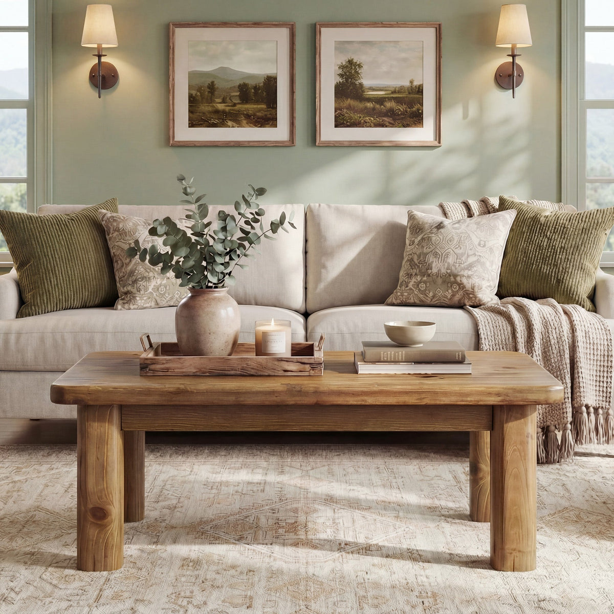 47.2-Inch Solid Wood Coffee Table with Rectangular Tabletop