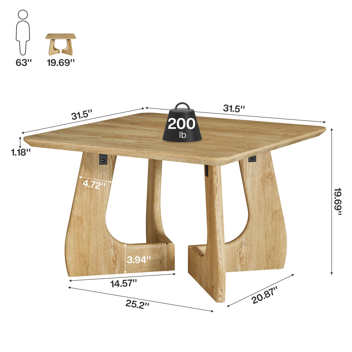 31.5 Inch Square Coffee Table with Interlocking Legs, Mid-Century Table for Living Room