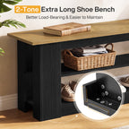 71-Inch Extra Long Shoe Storage Bench with 3-Tier Shelving, Farmhouse Entryway Seating