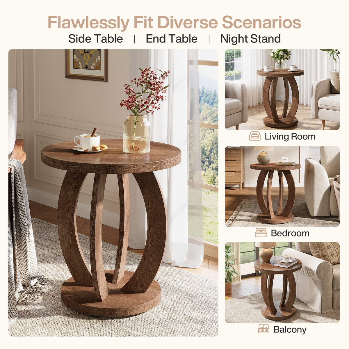 24-inch round farmhouse nightstand