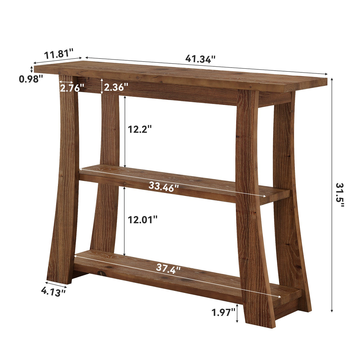 41.3 Inch Solid Wood Console Table with 3-Tier Storage, Farmhouse Hallway Table