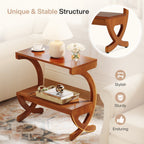 23.6-Inch Mid-Century Modern Nightstand with 2-Tier Storage and Curved Crossed Legs