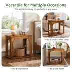 25.2-Inch Solid Wood End Table with Arched Design and Bottom Shelf, 2-Tier Farmhouse Side Table for Living Room
