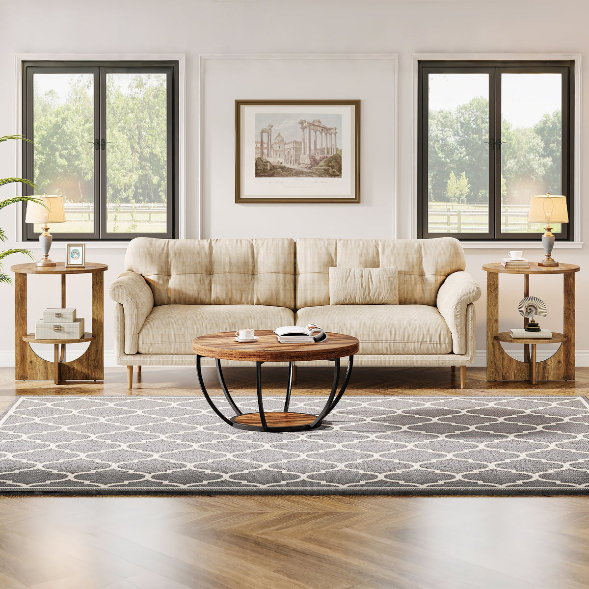 19.68-Inch Round End Table with Storage, 2-Tier Tall Side Table for Living Room and Bedroom