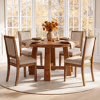 39.4 Inch Solid Wood Round Dining Table with Cross Base, Farmhouse Kitchen Table for 2-4