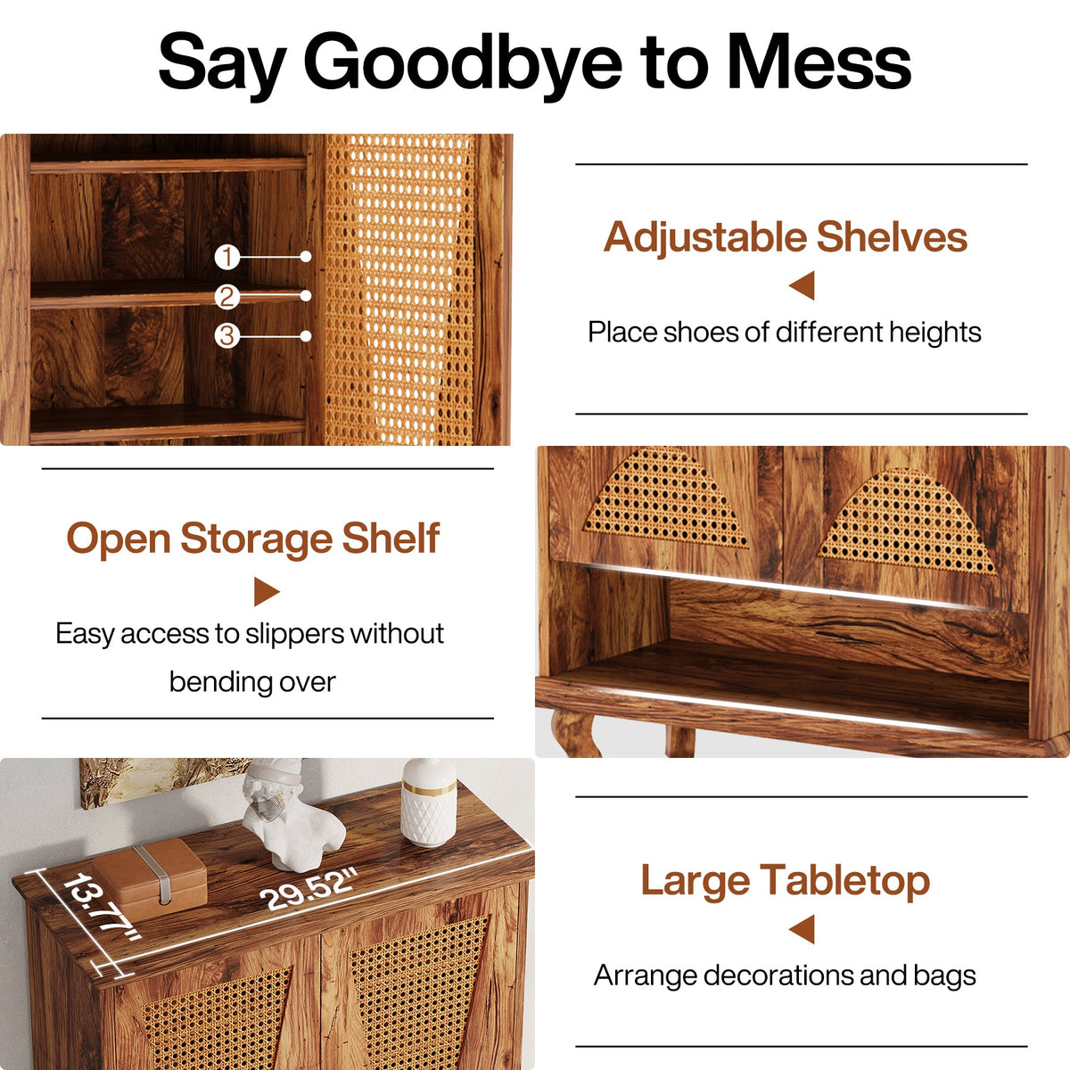Rattan Shoe Cabinet, 5-Tier Hidden Shoe Storage for Entryway