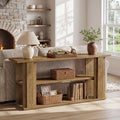 63-Inch Farmhouse Console Table with 3-Tier Storage Shelves and Wide Panel Supports, Narrow Sofa Table for Living Room Hallway and Foyer