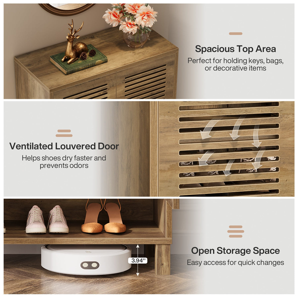 Free-Standing Shoe Cabinet, Narrow Farmhouse Wooden Organizer with 6 Shelves