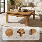 39.4-Inch Solid Wood Coffee Table with Recessed Edge, Square Farmhouse Center Table for Living Room