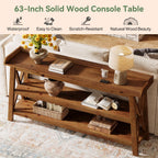63-Inch Solid Wood Console Table with X-Frame, 3-Tier Hallway Table for Living Room
