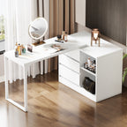 Vanity Desk with 3 Drawers and 2 Shelves, Matte White Makeup Table with Reversible Storage Cabinet for Bedroom
