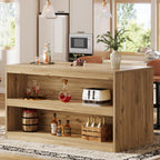 59 Inch Home Bar Table with 2-Tier Shelves, Farmhouse Pub Table for Kitchen and Bistro