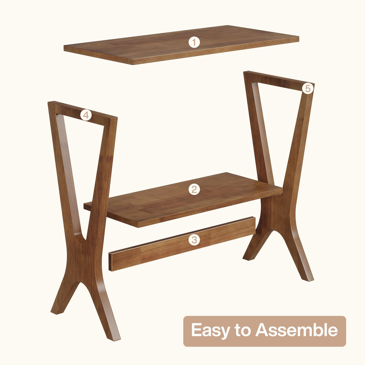 23.62-Inch Narrow End Table, 2-Tier Solid Wood Side Table with Storage Shelves for Living Room