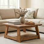 31.5 Inch Solid Wood Square Coffee Table, Farmhouse Centre Table with Storage Shelf