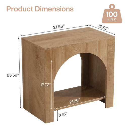 27.6 Inch Farmhouse Side Table with Storage, Large Wooden End Table with Cabinet Shelf for Living Room