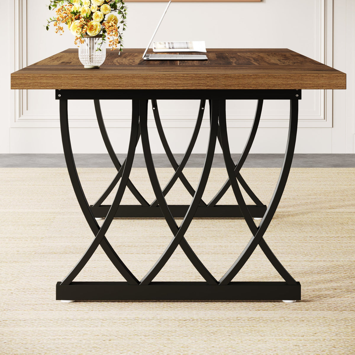 70.86-Inch Executive Desk, Large Home Office Computer Desk with Trestle Metal Frame for Study and Writing