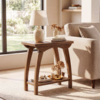 23.62-Inch Solid Wood End Table with Lower Shelf, Farmhouse Side Table for Living Room