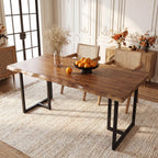63-Inch Solid Wood Dining Table with Live-Edge Inspired Top and Metal U-Frame, Industrial Kitchen Table for 4-6 People