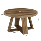 31.5-Inch Round Coffee Table with Thick MDF Tabletop and Cross Base, Rustic Farmhouse Center Table for Living Room
