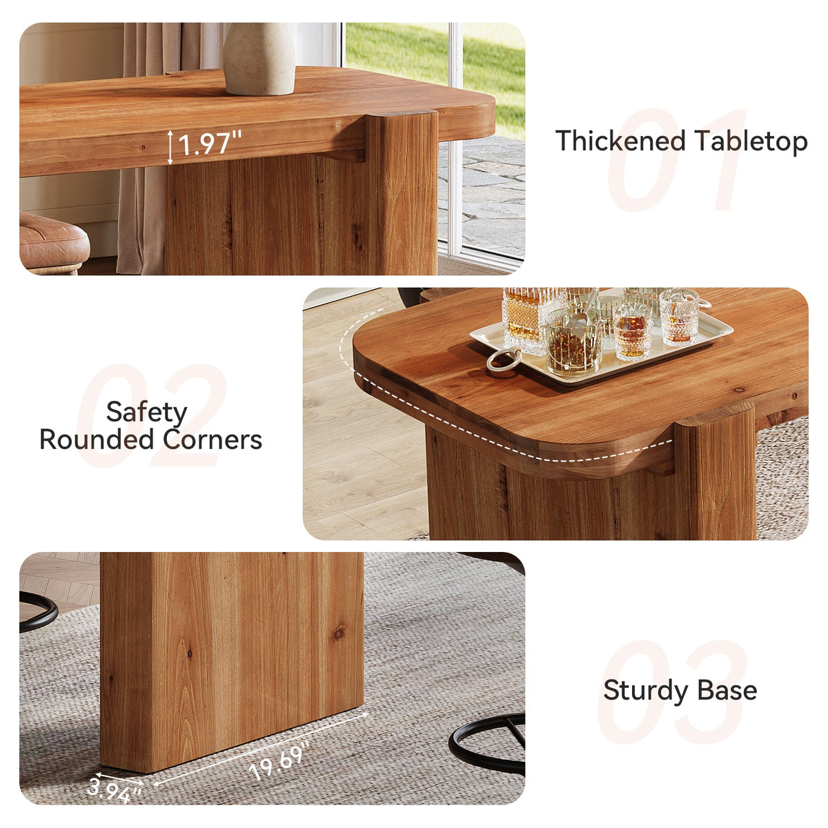 63-Inch Solid Wood Bar Table, Counter Height Pub Table for Kitchen and Dining Room