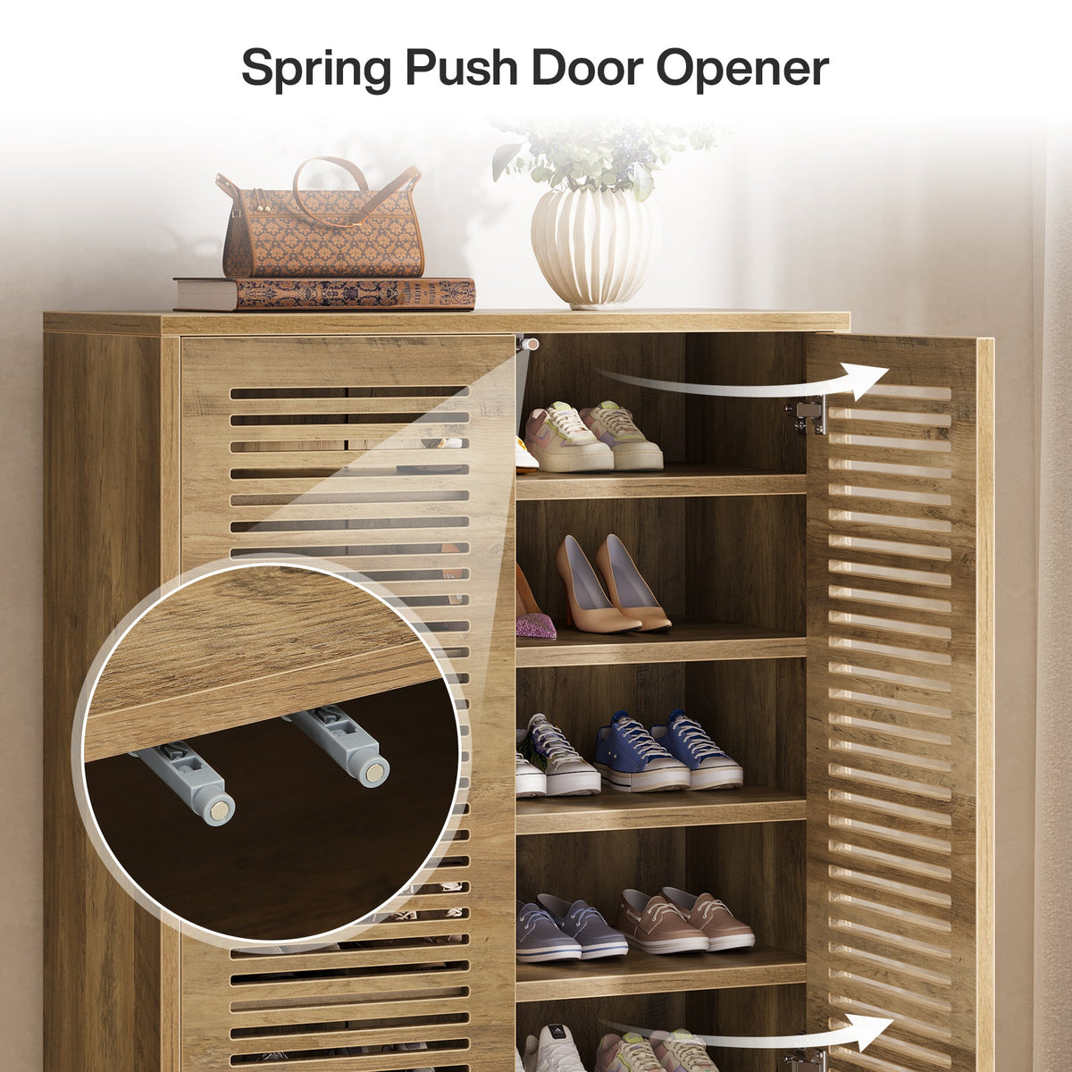 Free-Standing Shoe Cabinet, Narrow Farmhouse Wooden Organizer with 6 Shelves