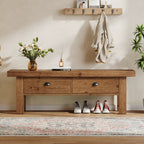 55 Inch Solid Wood Storage Bench with 2 Drawers, Farmhouse Entryway Seat for Hallway