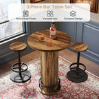 23.62-Inch Round Bar Table Set, Industrial Bistro Table with 2 Bar Stools and Metal Footrest for Kitchen Apartment