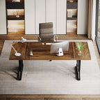 70.86-Inch Executive Desk, Large Home Office Computer Desk with Trestle Metal Frame for Study and Writing