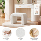 23.62-Inch Modern Vanity Stool with Faux Cashmere Upholstery, Arched Ottoman Footstool