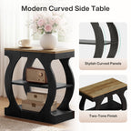 23.6 Inch Narrow End Table with 3-Tier Storage, Wooden Side Table with Curved Frame