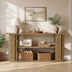 63-Inch Farmhouse Console Table with 3-Tier Storage Shelves and Wide Panel Supports, Narrow Sofa Table for Living Room Hallway and Foyer