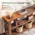 63 Inch Solid Wood Console Table with X-Frame, 3-Tier Hallway Table for Living Room