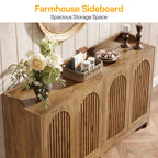 57-Inch Buffet Cabinet with Adjustable Shelves and Grille Doors, Long Sideboard Cabinet for Dining Room