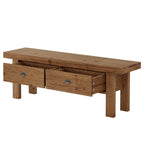 55 Inch Solid Wood Storage Bench with 2 Drawers, Farmhouse Entryway Seat for Hallway