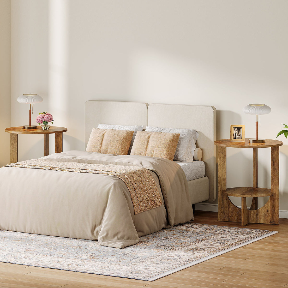 19.68-Inch Round End Table with Storage, 2-Tier Tall Side Table for Living Room and Bedroom
