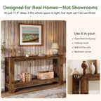 63" Console Table, Solid Wood Farmhouse Sofa Table with 2-Tier Storage