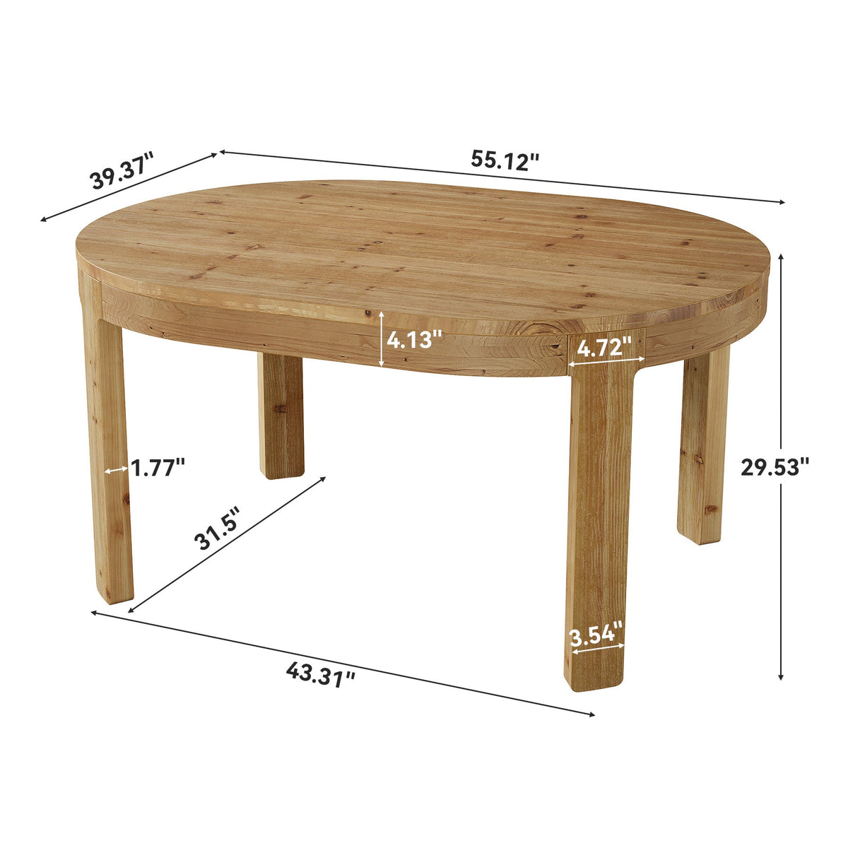 55-Inch Farmhouse Oval Dining Table, Solid Wood Kitchen Table for 4 in Small Spaces