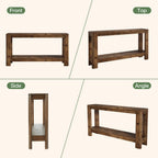 63" Console Table, Solid Wood Farmhouse Sofa Table with 2-Tier Storage
