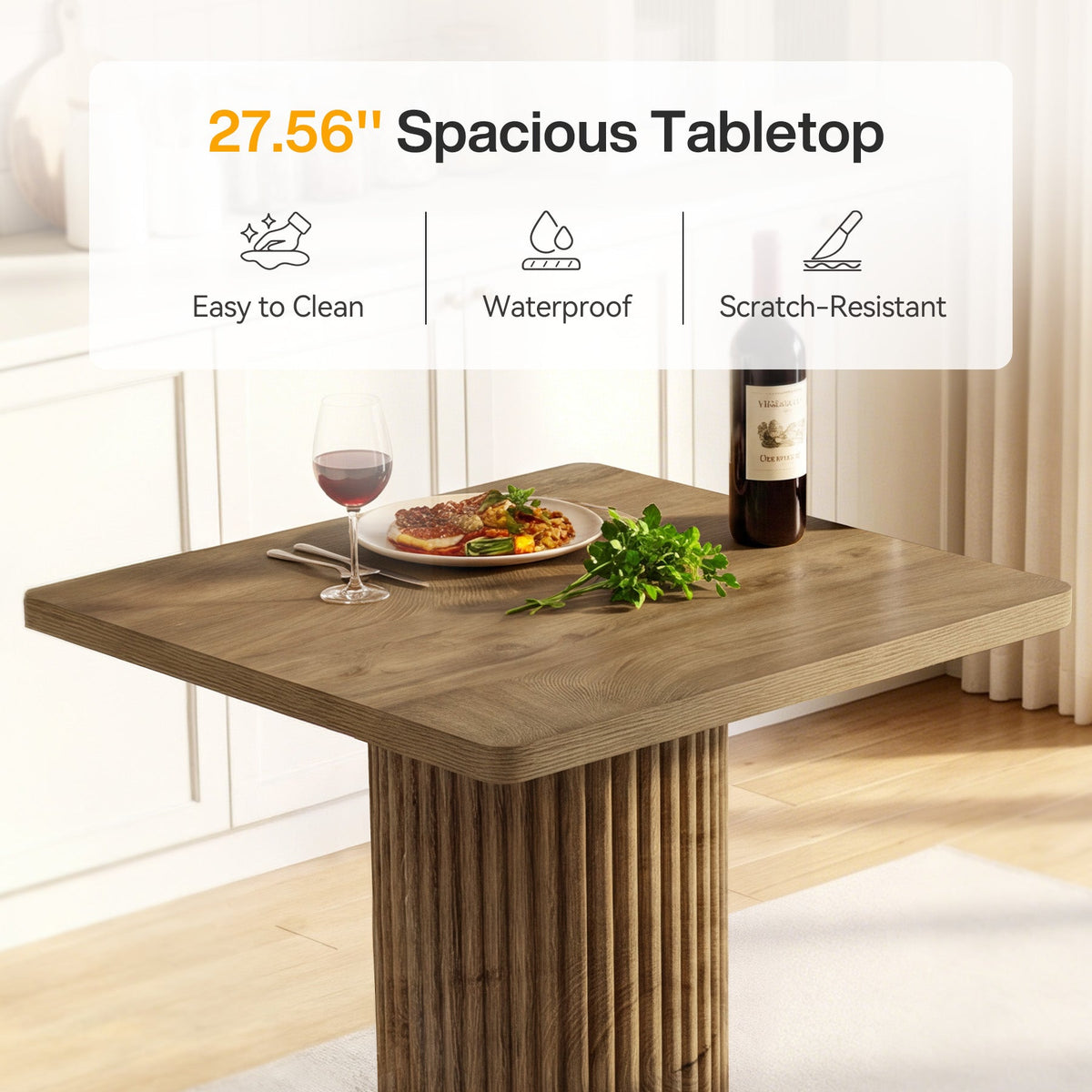 39-Inch Square Bar Table, Wooden Bistro Table with Footrest for Kitchen and Cafe